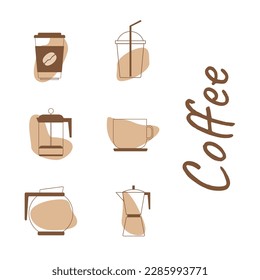 Set of colored icons for a coffee shop
