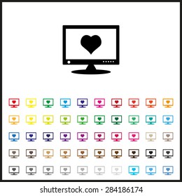 Set of colored icons. computer and heart, cyber-love symbol. icon. vector design