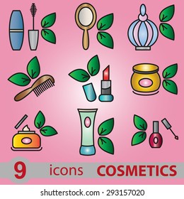 set of colored icons cosmetics