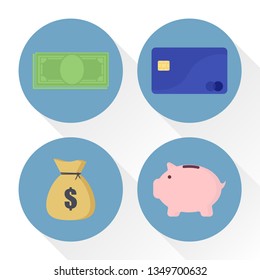 set of colored icons finance flat style, vector