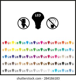 Set of colored icons. fluorescent lamp, LED lamp, incandescent bulb . icon. vector design