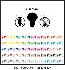 Set of colored icons. fluorescent lamp, LED lamp, incandescent bulb . icon. vector design