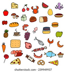 Set of colored icons with food.