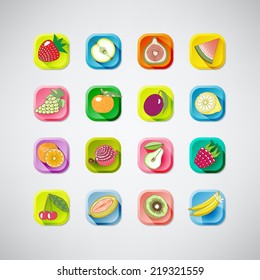 set of colored  icons of fruits with shadow.vector illustration