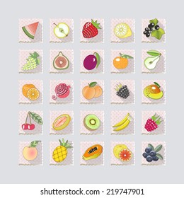 set of colored  icons of fruits with shadow.vector illustration