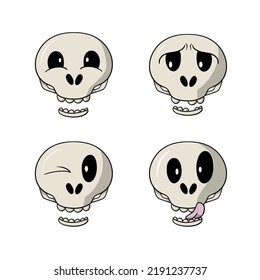 A set of colored icons, Funny cute skulls for the holiday, vector illustration in cartoon style on a white background