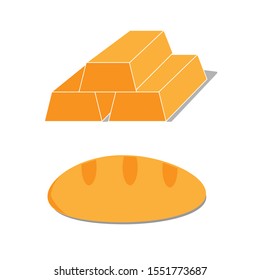 Set of colored icons with gold bars and loaf