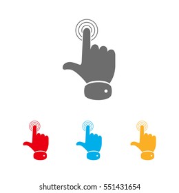 Set of colored icons hand touching . Symbol of the hand click isolated. Vector illustration. Collection of the hand pointer icons.