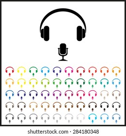 Set of colored icons. Headphones. Musical accessory. icon. vector design