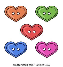 A set of colored icons, a heart-shaped button for clothes, vector illustration cartoon style white background