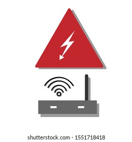 Set of colored icons with high voltage sign and router