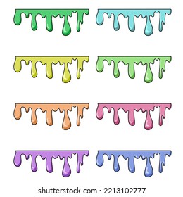 Set of colored icons, horizontal bright spot of paint, drop, spilled paint, vector cartoon illustration