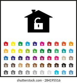 Set of colored icons. House, access is open, unlocked. icon. vector design