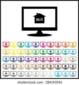 Set of colored icons. The house is surrounded by a network wi-fi. icon. vector design