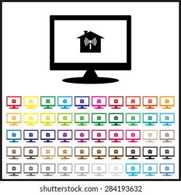 Set of colored icons. The house is surrounded by a network wi-fi. icon. vector design