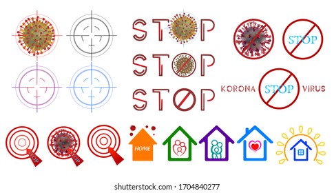 Set colored icons. Set of houses vector symbol illustration. Stay home sticker symbol. Stop coronavirus. Lock icon covid-19.