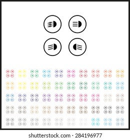 Set of colored icons. Indicator lights on the car dashboard, dipped beam, main beam, fog lights, brake, rear fog lights. icon. vector design