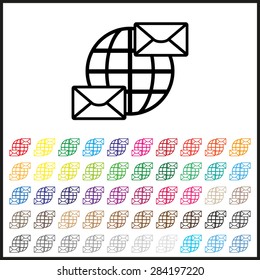 Set of colored icons. Internet e-mai, envelope lette, Globe. icon. vector design