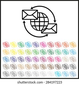 Set of colored icons. Internet e-mai, envelope lette, Globe. icon. vector design