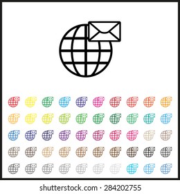 Set of colored icons. Internet e-mai, envelope lette, Globe. icon. vector design