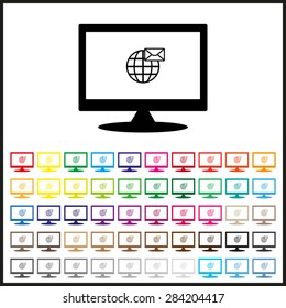 Set of colored icons. Internet e-mai, envelope lette, Globe. icon. vector design