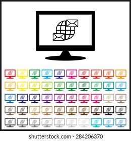 Set of colored icons. Internet e-mai, envelope lette, Globe. icon. vector design