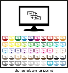 Set of colored icons. Internet e-mai, envelope lette, Globe. icon. vector design