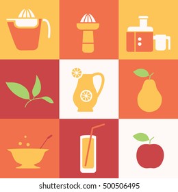 Set of colored icons with juice