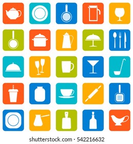 Set of colored icons with kitchen utensils, vector illustration.