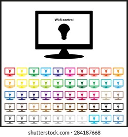 Set of colored icons. LED lamp controlled via wi-fi network. icon. vector design