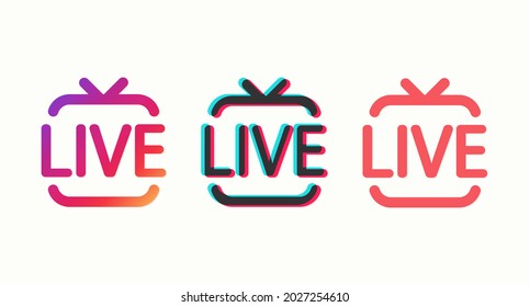 Set of colored icons Live isolated on a light background. Design of a video channel, blog, stream. Vector illustration 