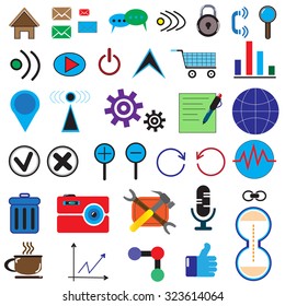 set of colored icons on the Internet on a white background