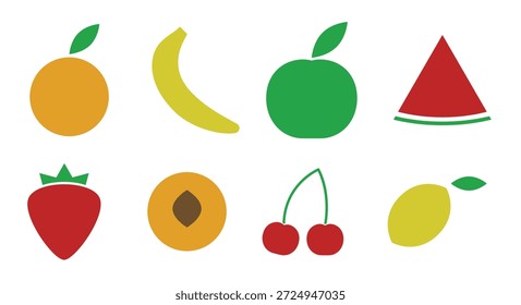 set of colored icons on a theme fruit