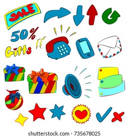 set of colored icons on various themes
