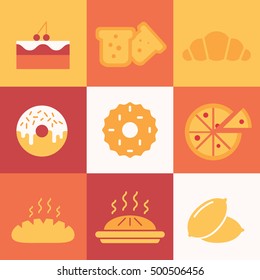 Set of colored icons with pastries