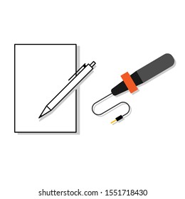 Set of colored icons with pen and document, microphone