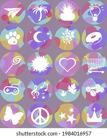 A set of colored icons. Picture, postcard, wallpaper, poster, sticker, banner, background, cover, image, logo, pattern.