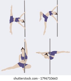 Juego de íconos de colores - mujeres de baile de los polos. Ejercicios. Iconos aislados en estilo minimalista.