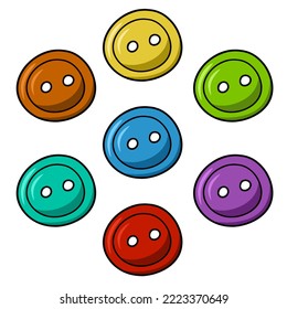 A set of colored icons, a round button for clothes, a vector illustration in cartoon style on a white background