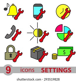 set of colored icons settings, configurations
