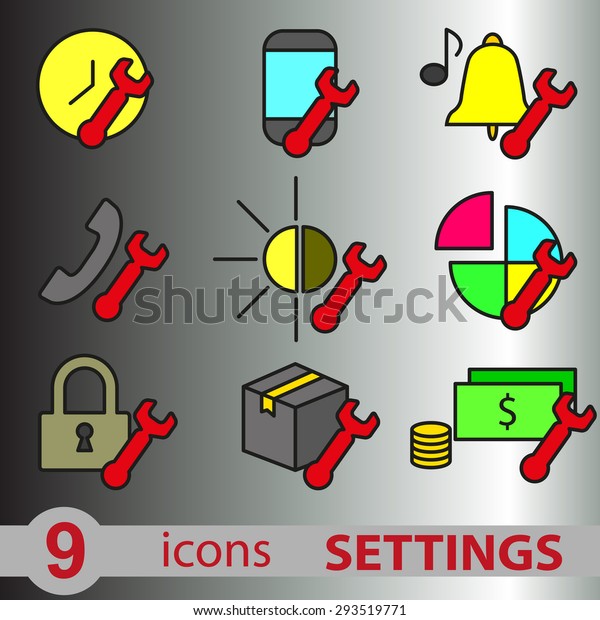 Set Colored Icons Settings Configurations Stock Vector (Royalty Free ...