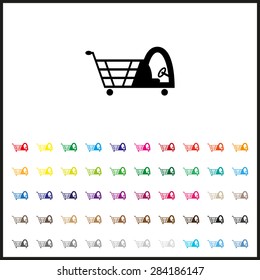 Set of colored icons. Shopping basket with cabin for children. icon. vector design