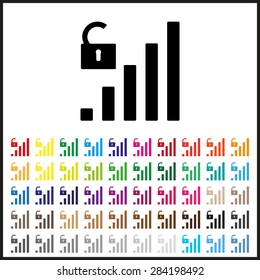 Set of colored icons. signal strength indicator, open access. icon. vector design