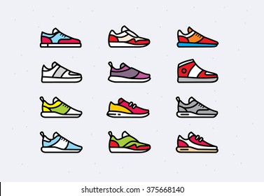 Set of colored icons sneakers 