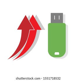 Set of colored icons with two up arrows and a USB flash drive