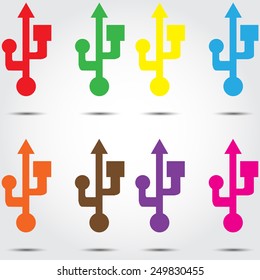 Set of colored icons usb on a gray background