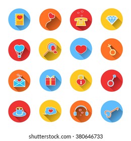 Set of colored icons for Valentine's day. 