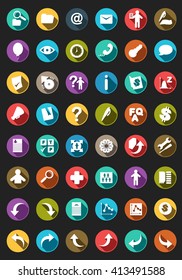 Set of the colored icons for web or mobile applications on a dark background
