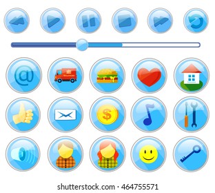 set of colored icons for web sites interface and buttons for player