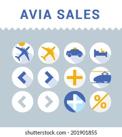 Set of colored icons for website and mobile application. Flat design. Vector. Editable. Travel, Transportation.